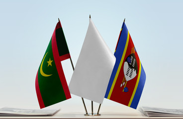 Flags of Mauritania and Swaziland with a white flag in the middle