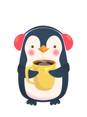 penguin holding a cup of coffee