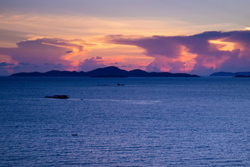 Beautiful sunset in the sea in twilight