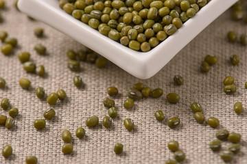 Green beans. White cup. Neutral background. Healthy Eating