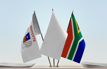 Flags of Mayotte and Republic of South Africa with a white flag in the middle