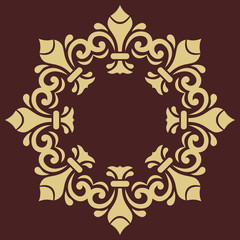 Oriental vector round golden pattern with arabesques and floral elements. Traditional classic ornament. Vintage pattern with arabesques