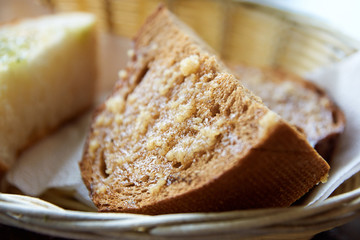 Tasty snack. Black bread fried with garlic