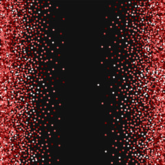 Red gold glitter. Scattered frame with red gold glitter on black background. Fascinating Vector illustration.