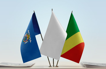 Flags of Melilla and Republic of the Congo with a white flag in the middle