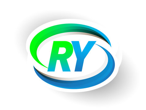 initial letter RY logotype company name colored blue and green swoosh design, modern logo concept. vector logo for business and company identity.