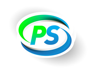 initial letter PS logotype company name colored blue and green swoosh design, modern logo concept. vector logo for business and company identity. - obrazy, fototapety, plakaty
