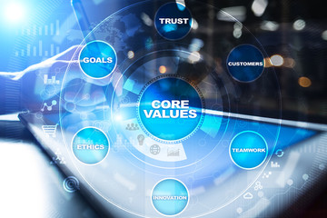 Core values business and technology concept on the virtual screen.