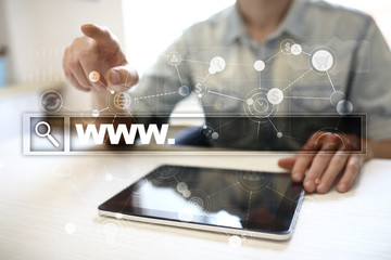 Search bar with www text. Web site, URL. Digital marketing. Business, internet and technology...