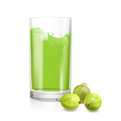 Gooseberry fruit juice in a drinking glass realistic icon