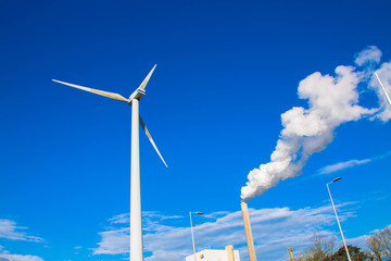 Wind turbine and factory chimney