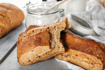 Homemade bread on table. Fresh from oven