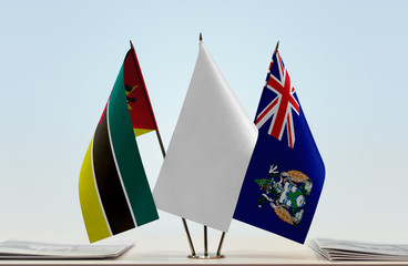 Flags of Mozambique and Ascension Island with a white flag in the middle