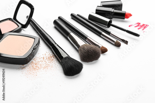 Decorative Cosmetics And Tools Of Professional Makeup Artist On