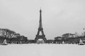 Fototapeta na wymiar Eiffel Tower, Snowy day in Paris