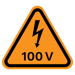 JAPAN 100 VOLT caution sign in yellow triangle. Vector icon.