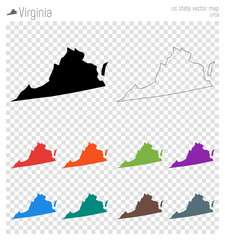Virginia high detailed map. Us state silhouette icon. Isolated Virginia black map outline. Vector illustration.