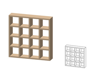 Empty bookcase. Isolated on white background. 3d Vector illustration.