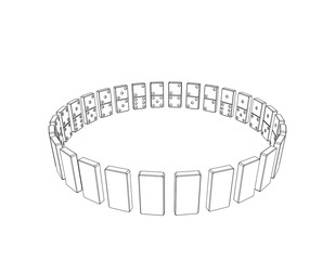 Circle of dominoes. Isolated on white background. Vector outline illustration.