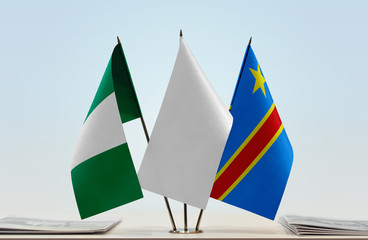 Flags of Nigeria and Democratic Republic of the Congo (DRC, DROC, Congo-Kinshasa) with a white flag...