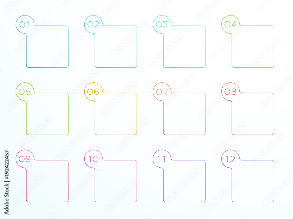Poster numbered outlined square text boxes 1 to 12 vector