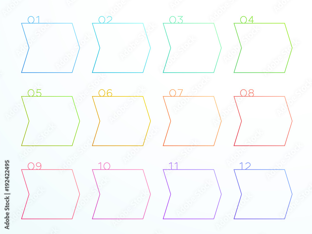 Poster numbered outline arrow text boxes 1 to 12 vector