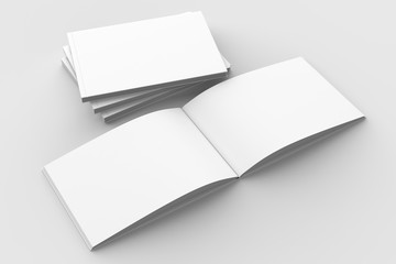 Horizontal - landscape hardcover brochure, book or catalog mock up isolated on soft gray background. 3D illustrating.