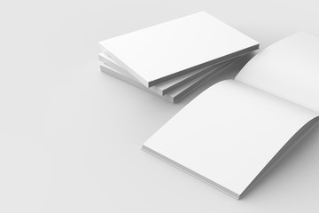 Horizontal - landscape hardcover brochure, book or catalog mock up isolated on soft gray background. 3D illustrating.