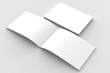 Horizontal - landscape hardcover brochure, book or catalog mock up isolated on soft gray background. 3D illustrating.