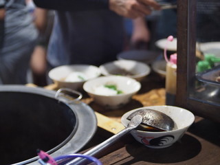 Cooking Thai noodle boat at Bangkok, Thailand. thai boat noodle shop.