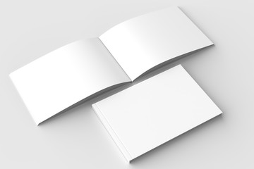 Horizontal - landscape hardcover brochure, book or catalog mock up isolated on soft gray background. 3D illustrating.