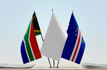 Flags of Republic of South Africa and Cape Verde with a white flag in the middle
