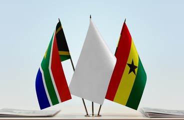 Flags of Republic of South Africa and Ghana with a white flag in the middle