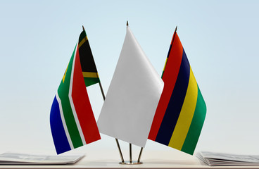 Flags of Republic of South Africa and Mauritius with a white flag in the middle