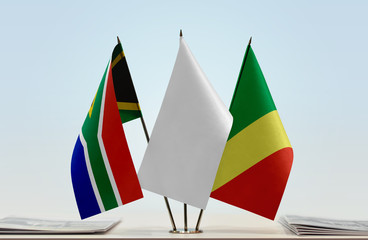 Flags of Republic of South Africa and Republic of the Congo with a white flag in the middle