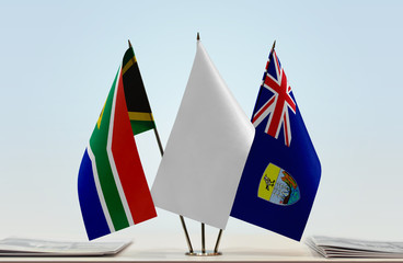 Flags of Republic of South Africa and Saint Helena with a white flag in the middle