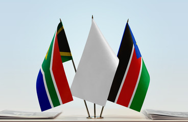 Flags of Republic of South Africa and South Sudan with a white flag in the middle