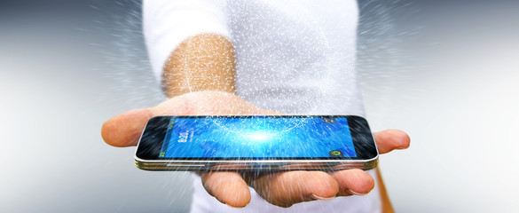 Businessman using digital network connection sphere 3D rendering