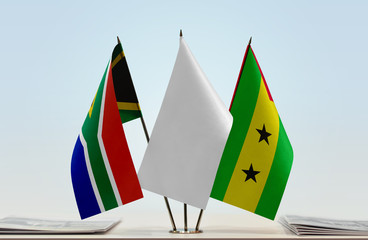 Flags of Republic of South Africa and Sao Tome and Principe with a white flag in the middle