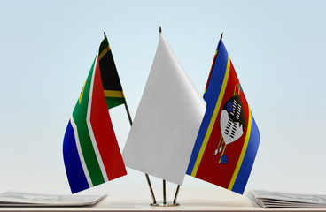 Flags of Republic of South Africa and Swaziland with a white flag in the middle