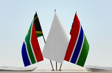 Flags of Republic of South Africa and The Gambia with a white flag in the middle