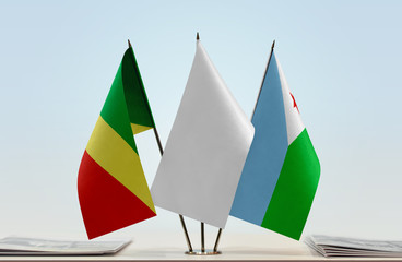 Flags of Republic of the Congo and Djibouti with a white flag in the middle