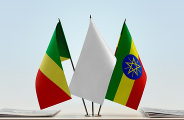 Flags of Republic of the Congo and Ethiopia with a white flag in the middle