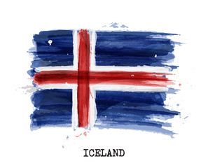 Watercolor painting flag of Iceland . Vector