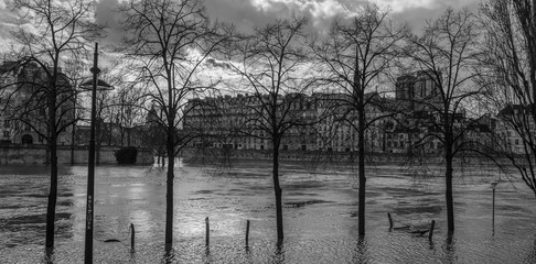 Fototapeta na wymiar Paris flood, the banks of the seine are flooded the seine is meters