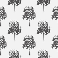 Fototapeta premium Seamless pattern, vector repeating illustration, decorative ornamental stylized endless trees. Abstract background, seamles graphic illustration