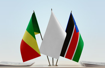 Flags of Republic of the Congo and South Sudan with a white flag in the middle