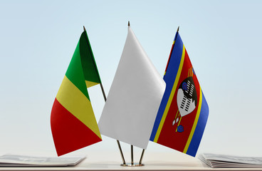 Flags of Republic of the Congo and Swaziland with a white flag in the middle