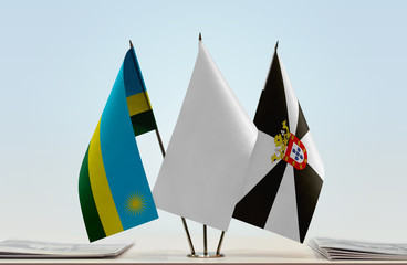 Flags of Rwanda and Ceuta with a white flag in the middle