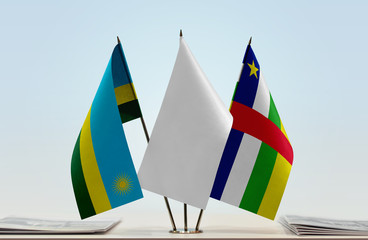 Flags of Rwanda and Central African Republic with a white flag in the middle